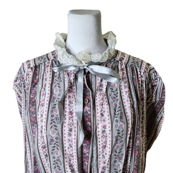 Vintage Long Sleeve High Neck Prairie Button Down Top Blouse Womens 2XL Gray - Picture 4 of 9